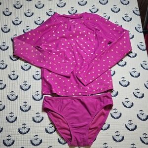 GAP Girls Fuchsia Long-Sleeve Top and Bikini Bottom Set with Gold Hearts